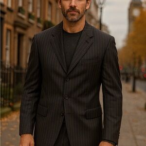 Burberry London Kensington Dark Gray Pinstripe Suit Jacket 100% Wool Sz 44L